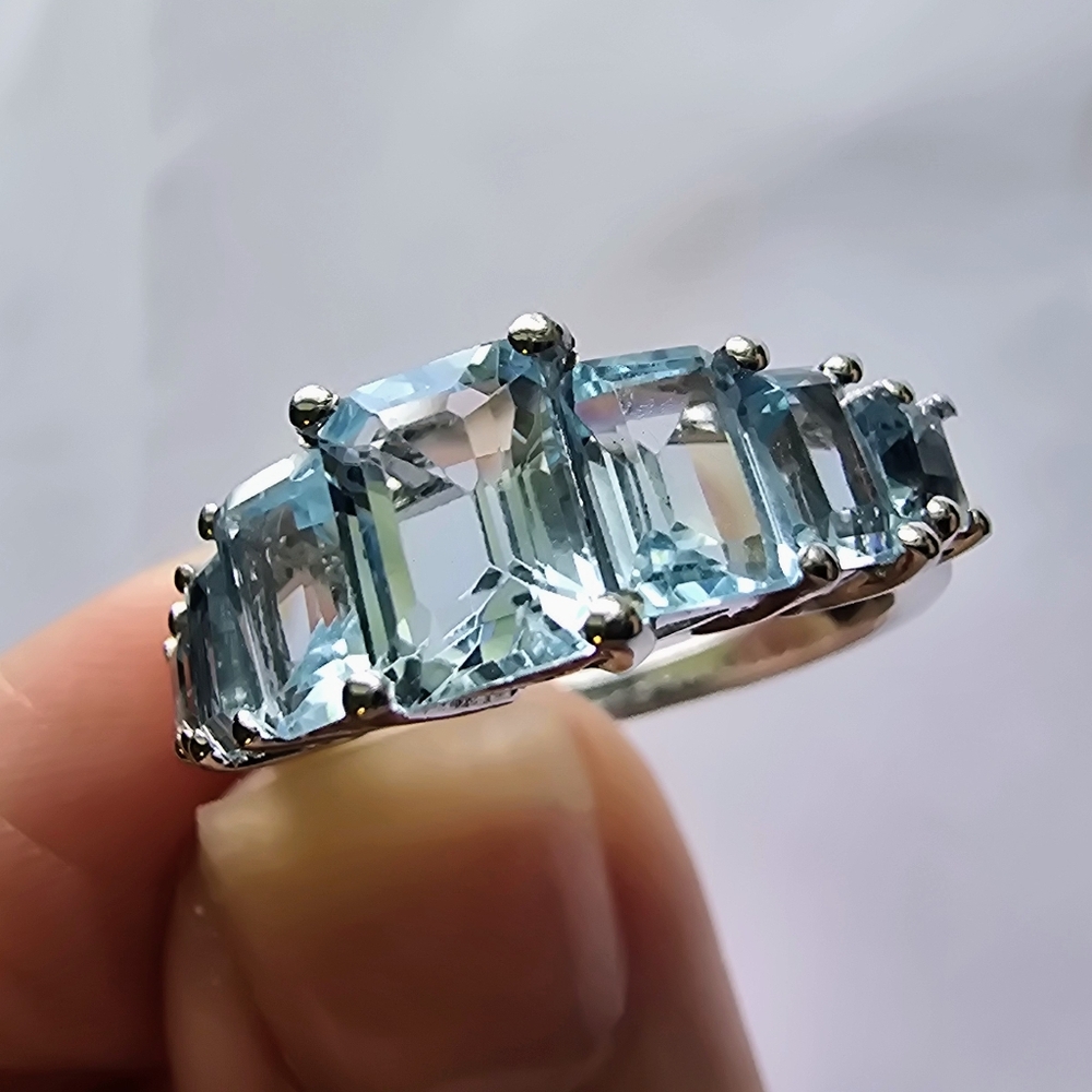 Blue Topaz Five-Stone Ring Sterling Silver | December Birthstone | Size 7